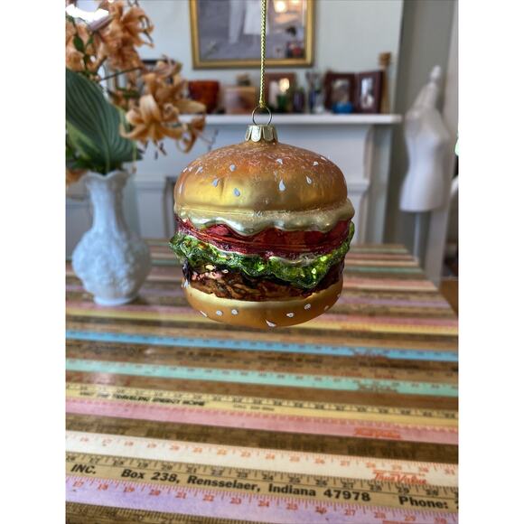Unbranded Other - Hamburger Cheeseburger Christmas Ornament Hand Blown ART Glass Burger